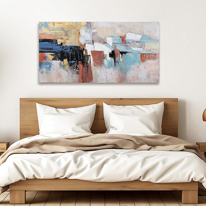 Canvas Wall Art Decor Modern Large Wall Art For Living Room Abstract Art Blue Gold Wall Art Decor Canvas Art Work Colorful Abstract Wall Art Prints For Bedroom Office Kitchen Wall Decor 20" x 40"