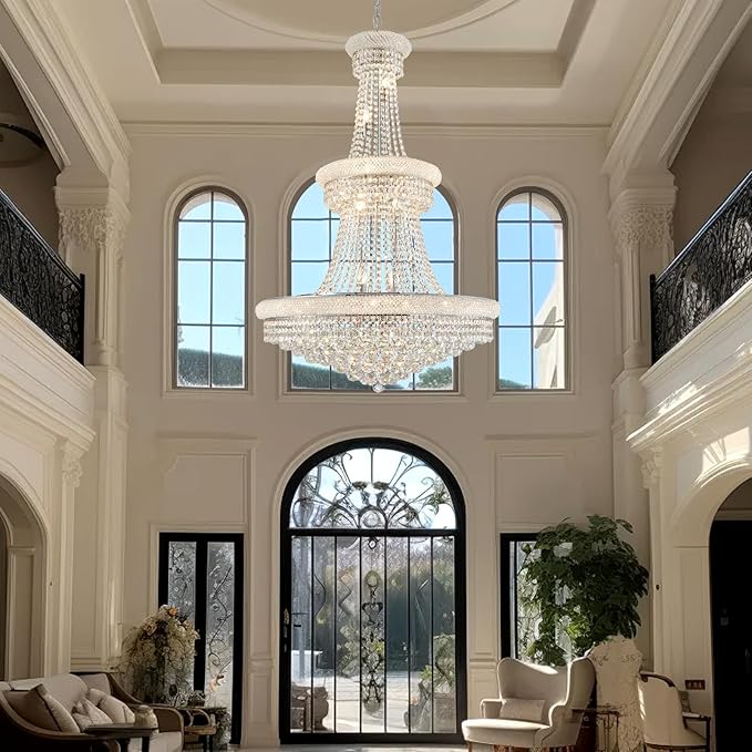 Large Crystal Chandelier Light fixtures - 19-Light High Ceiling Hanging Chandeliers, 3-Layers Luxury Empire Chandeliers for High Ceilings,Entryway,Living Room,Staircase, Foyer (D31.5)