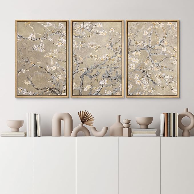 MUDECOR Framed Canvas Print Wall Art Blossoming Branches Vintage Floral Illustrations Realism Decorative for Living Room, Bedroom, Office - 24"x36"x3 Natural