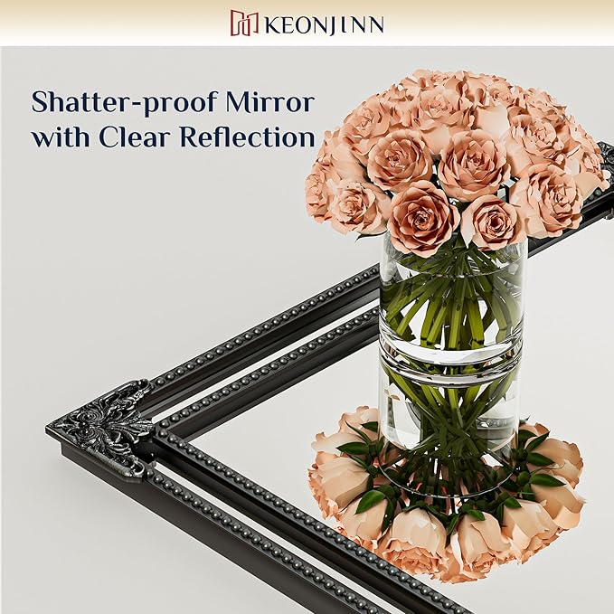 Keonjinn Vintage Mirror for Wall, 30" x 36" Antique Rectangular Black Mirrors with Metal Frame, Baroque Style Decoration for Mantle, Bathroom, Living Room, Fireplace, Bedroom, HD Shatterproof Glass