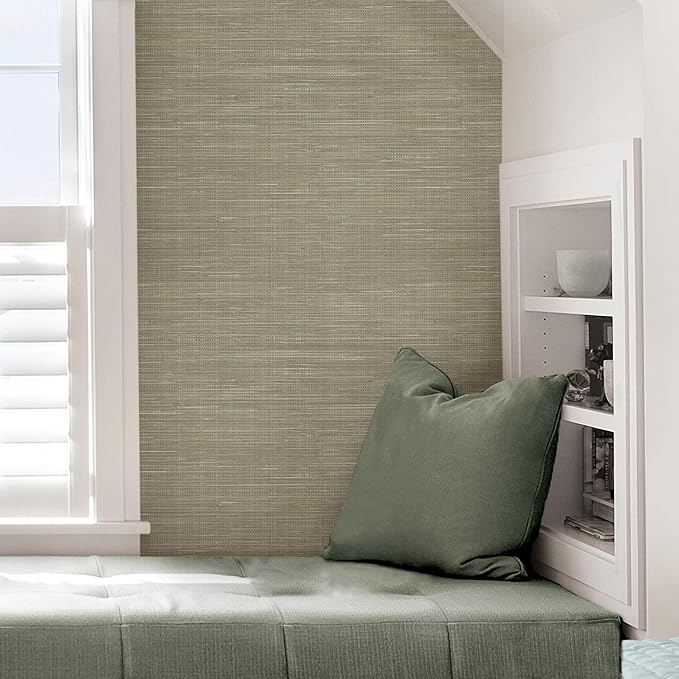 NuWallpaper Neutral Grasscloth Peel & Stick Wallpaper, NUS2215