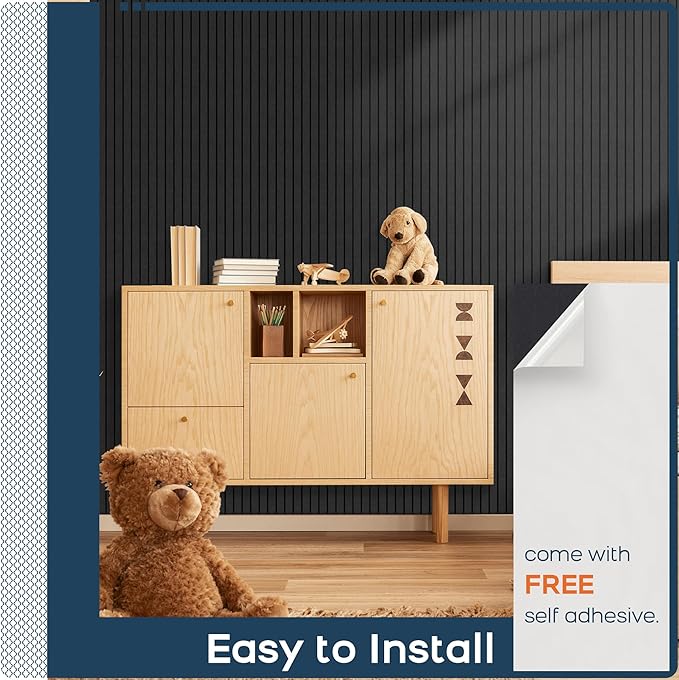 BUBOS 6 Pack Large Acoustic Panels,48x12Inch SoundProof Panels for Walls,Self Adhesive Acoustic Wall Panels,Decorative Sound Panels for Home Studio Office (Black 01)