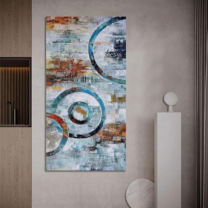 Arjun Abstract Wall Art Geometric Canvas Circle Block Painting Modern Grey Brown Picture, Large Size Simple Artwork Ready to Hang Framed for Bedroom Living Room Bathroom Home Office Wall Décor 40"x20"