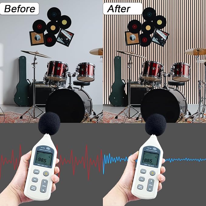 NeatiEase Wood Wall Panels, 9 Feet Acoustic Slat Wall Panels for Interior Wall Decor and Noise Reduction, Decorative Slat Wall Paneling, Natural Walnut, 6-Piece