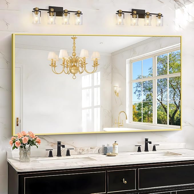 KOCUUY Large Gold Bathroom Mirror, 60x36 inch Rectangular Mirror for Bathroom Sink, Oversized Wall Mirror with Metal Gold Frame for Living Room, Farmhouse, Entryway, Hang Horizontal/Vertical