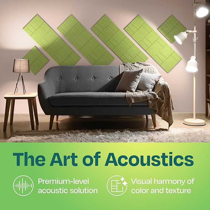 Acoustic Panels 12-Pack Soundproof Wall Panels 12"x12"x0.4" Decorative Sound Dampening for Your Home, Office, Studio, Bedroom & More with Unique GridFrame Carving [Gin Green]