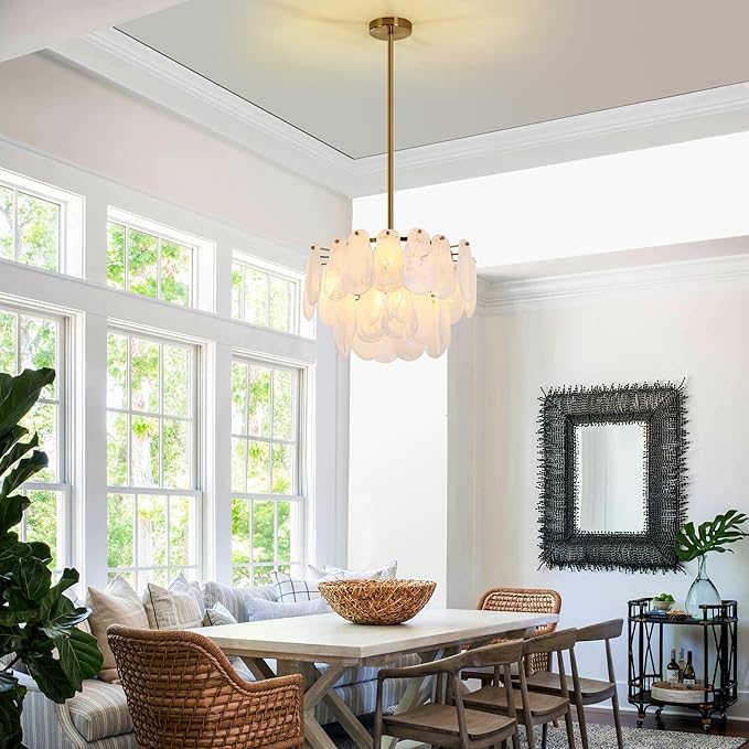 Modern Gold Chandeliers, 17.7" Luxury Cloud Glass Light Fixture, 2-Layer Round Ceiling Hanging Light Fixture for Bedroom Dining Room Kitchen Island Living Room Entryway Bar Farmhouse 6-Light