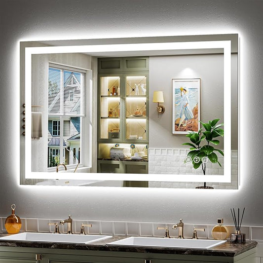 48"x28" LED Bathroom Mirror with Lights, Backlit & Front Lit, Lighted Wall Mirrors for Bathroom Vanity, Touch Screen Dimmable, Anti-Fog, Memory Function, HD Tempered Glass, Shatter-Proof, ETL Listed