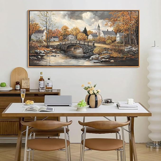 Canvas Wall Art for Living Room - Bridge Paintings Wall Decor Rustic Farmhouse Scenery Wall Pictures for Bedroom French Country Decor Country Style Bedroom Accent Landscape Artwork for Walls 24×48IN