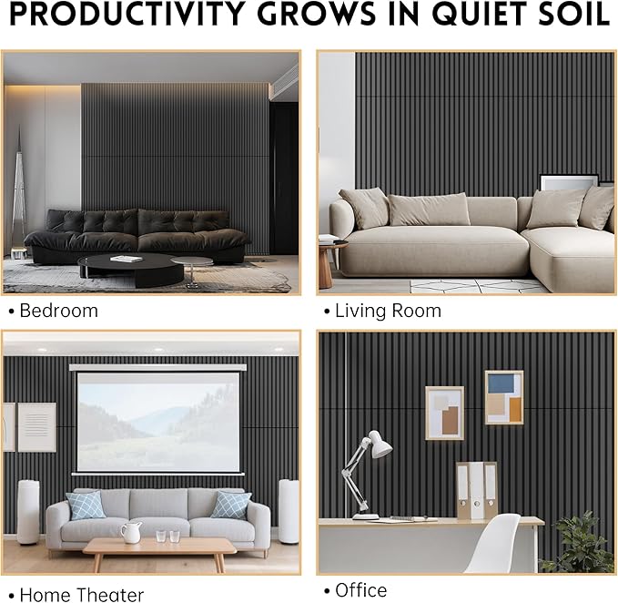 4 Pack Wood Panels for Wall, 47.2"×23.6" Wood Slat Acoustic Panels for Wall, Soundproof Panels, 3D Fluted Panels for Interior Decor (Black)