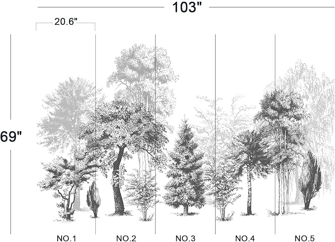 Black and White Oil Painting Forest Wall Mural Wallpaper for Bedroom 103" x 69"