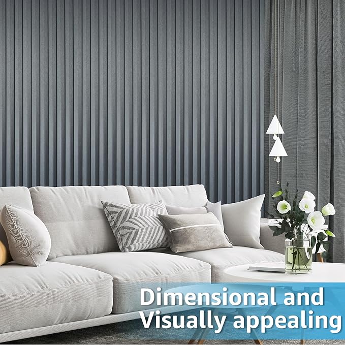 Art3d 8 Pack 104" x 6.7" Slat Wall Paneling, Glossy Metal Finish WPC 3D Wall Panels, 3D Panels for Interior Wall Decor, Living Room, Bedroom - Steel Gray