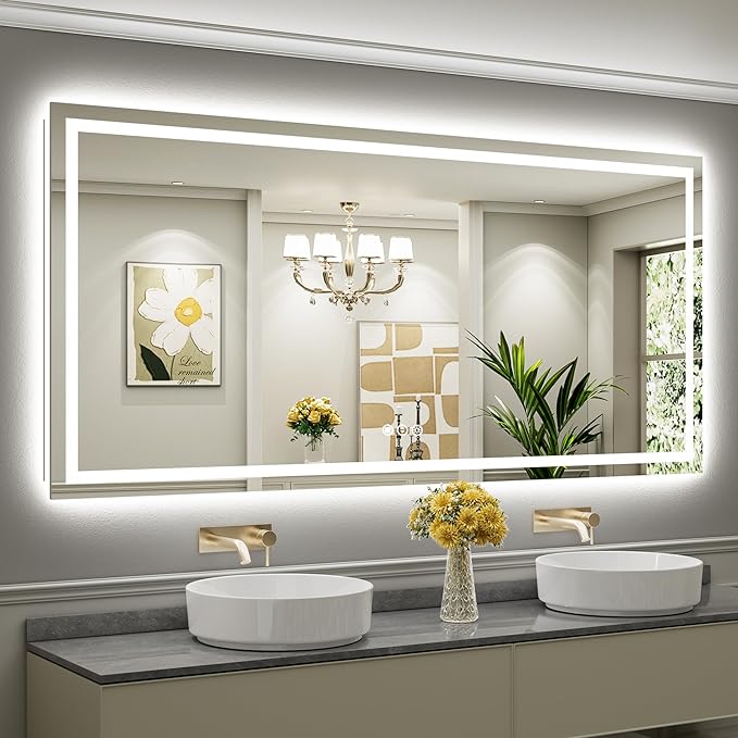 84"x40" LED Bathroom Mirror with Lights, Backlit & Front Lit, Lighted Wall Mirrors for Bathroom Vanity, Touch Screen Dimmable, Anti-Fog, Memory Function, HD Tempered Glass, Shatter-Proof, ETL Listed
