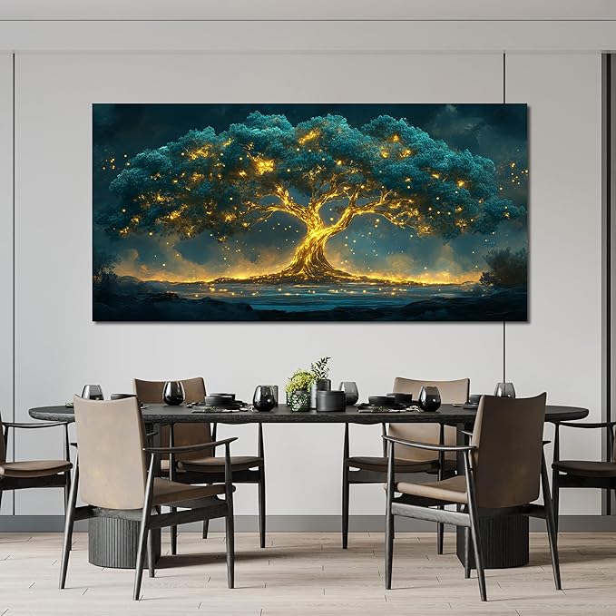 Canvas Wall Art Decor Green Botanical Wall Art Decor Canvas Art Wall Decor Modern Large Tree of Life Wall Art for Living Room Oversized Wall Art Prints Artwork for Walls Home Office Wall Decor 39"X78"