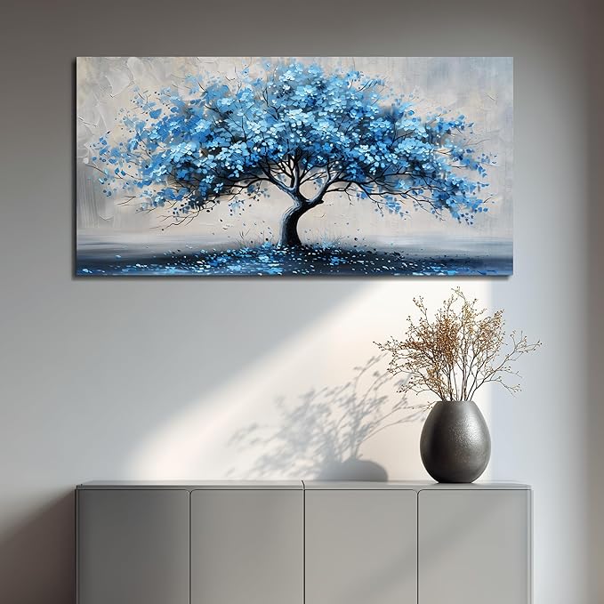 KELIYUAN Wall Art For Living Room Large Wall Decor For Office Bedroom Wall Decorations Abstract Canvas Painting Blue Tree Pictures Artwork Ready To Hang Guesthouse Room Mural Home Decor 24x48 In