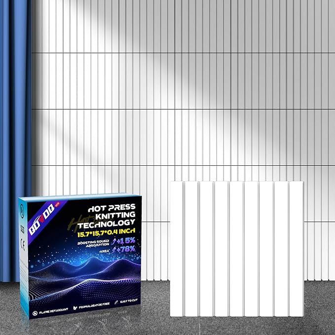 10Pack Large Self-Adhesive Soundproof Wall Panels, 15.7 x 15.7 x 0.4in Sound Proof Foam Panels for Walls, 0.9lb/ft³ High Density,Acoustic Panels, Sound Dampening Panels White