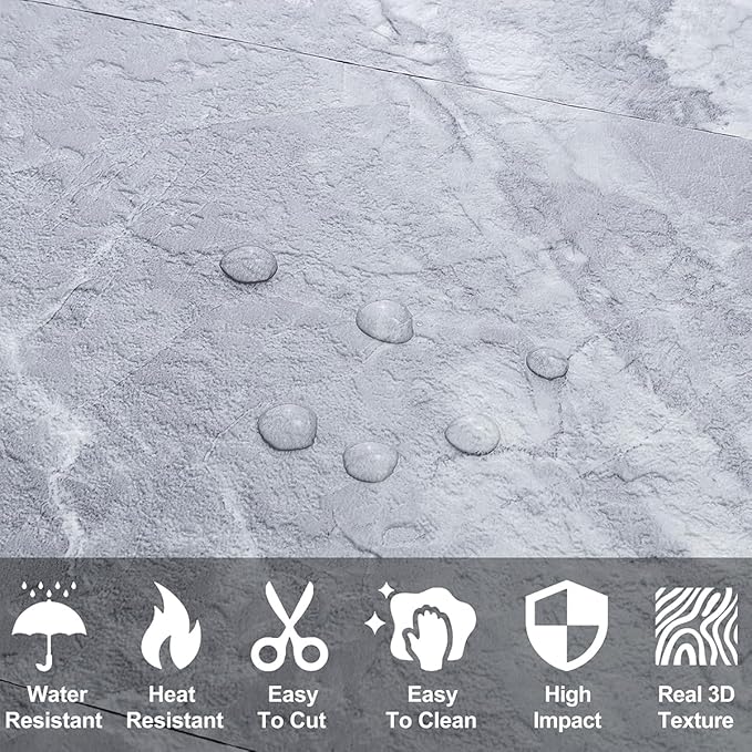 AULIGET 20-Piece Peel and Stick Backsplash Wall Tiles, 6" x 12" PVC Grey Marble Faux Stick on Tiles for Backsplash Kitchen, Bathroom, Laundry Room, Camper, Fireplace