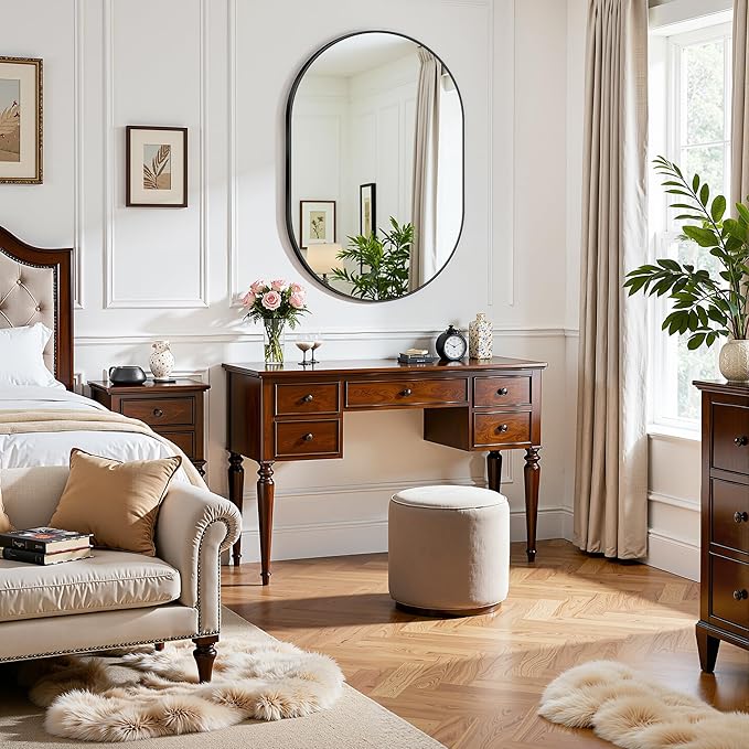 Antok Wall Mirror, 20"x30" Bathroom Vanity Mirror, Anti-Rust HD Tempered Glass, Wall Mounted Mirrors for Living Room, Entryway, Black Frame, Oval