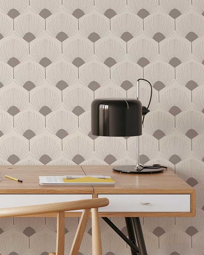 Beige Retro Art Peel and Stick Wallpaper | Removable Self Adhesive Floral Pattern | Boho Wallpaper | Wall Art Wallpaper (1 roll 24" W x 120" H)