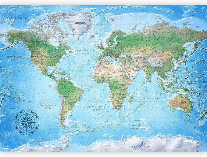 artgeist Premium Wall Mural World Map 98x69 in - XXL Non-Woven Wallpaper Fleece Wall Decor Photo Print Picture Image Design Home Map of The World k-A-0127-a-a