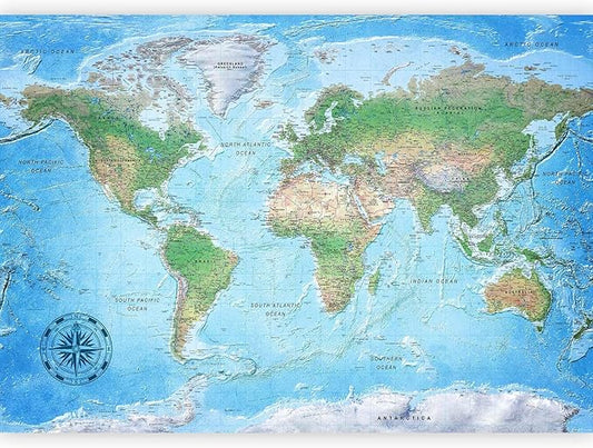 artgeist Premium Wall Mural World Map 79x55 in - XXL Non-Woven Wallpaper Fleece Wall Decor Photo Print Picture Image Design Home Map of The World k-A-0127-a-a
