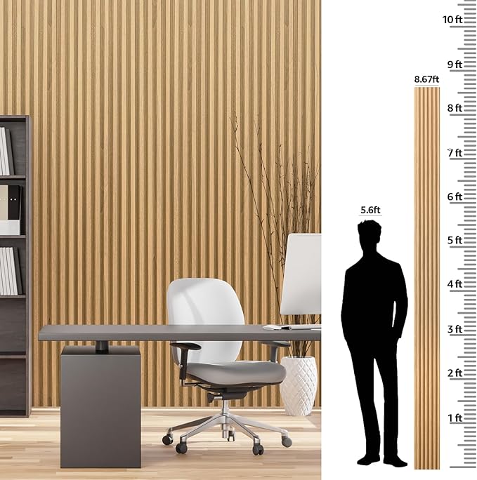 Art3dwallpanels Wood Slat Wall Paneling, 104'' x 6.7'' WPC Soundproof 3D Wall Panels for Interior Wall Decor, 8 Pack Fluted Textured Panel Wall Slats, Oak