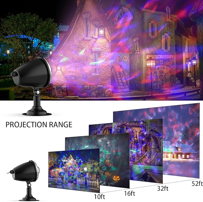 Christmas Laser Projector Lights - Waterproof Holiday Projector Outdoor with 10 Color, Aurora & Ocean Wave Pattern, Outside Landscapes Spotlights for House,Garden,Yard Halloween Christmas Decoration