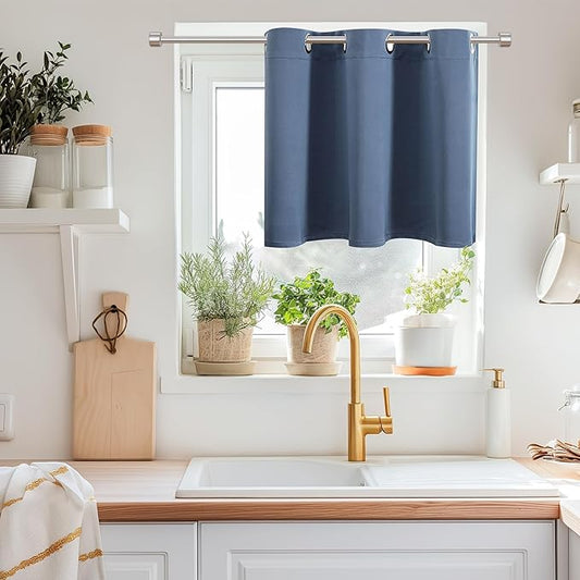 ChrisDowa Blackout Curtains 36 Inches Long for Living Room, Grommet Thermal Insulated Room Darkening Curtains for Bedroom (1 Panel Set, Stone Blue, 52W x 36L)