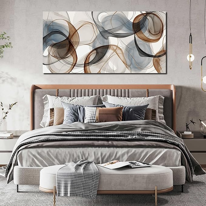 Abstract Art Wall Decor Light Blue Wall Art Brown Canvas Art Print Modern Large Artwork for Bedroom Bathroom Living Room Office 29"x 59"