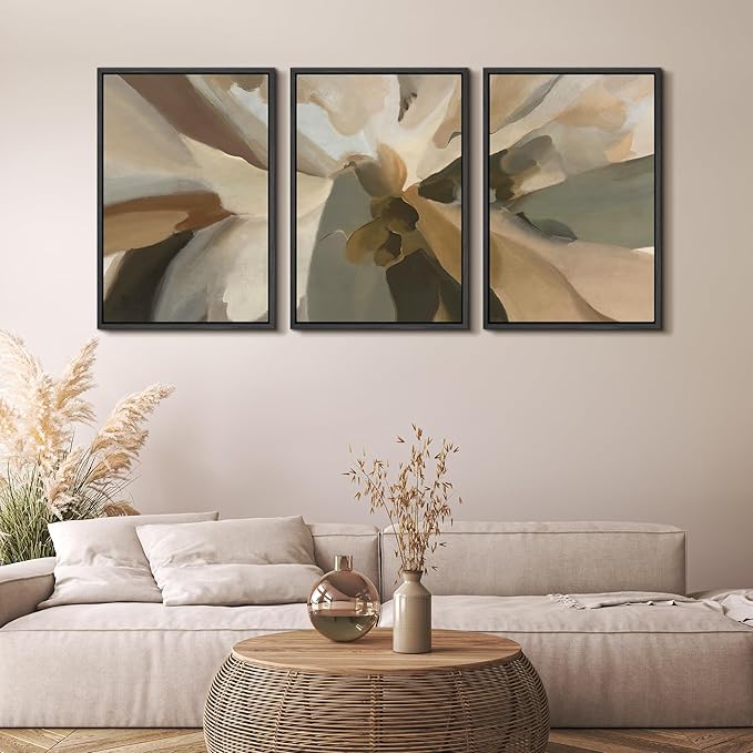 MUDECOR Framed Wall Art Print Set Minimalist Earthy Abstract Floral Illustrations Modern Art Boho Decorative Colorful Chic for Living Room, Bedroom, Office - 24"x36"x3 Black