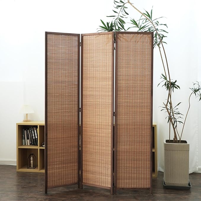 3 Panel Room Divider and Folding Screen Room Divider,Bamboo Room Divider Screen for Room Separation,67" H x 46" W