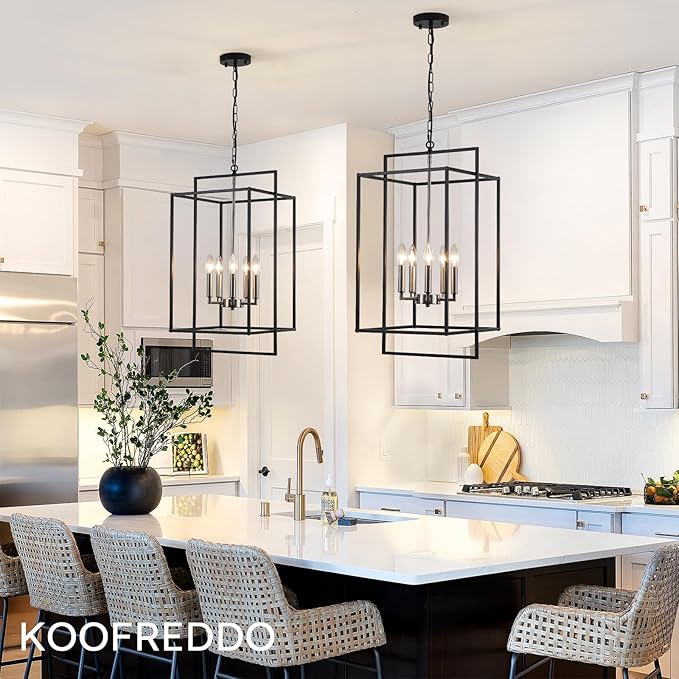 14" Black Chandelier, 5-Light Black Brushed Nickel Farmhouse Light Fixtures, Modern Rustic Hanging Lights, Industrial Kitchen Pendant Lighting Over Island for Dining Room Kitchen Foyer Hallway