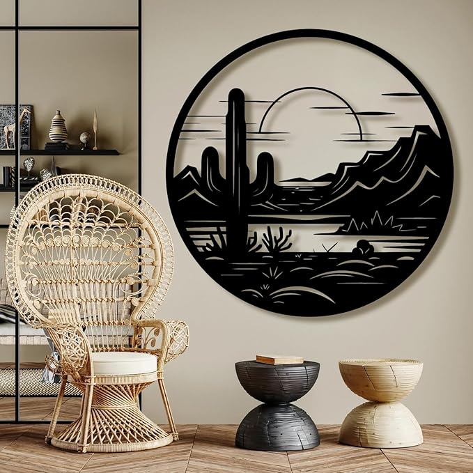 Metal Cactus Wall Decor,Southwestern Wall Art Metal,Metal Desert Wall Art,Metal Cactus Outdoor Decor,Natural Themed Home Decor,Metal Cactus Yard Art (Style 3, 31 L" x 31 W" / 80 x 80 cm)