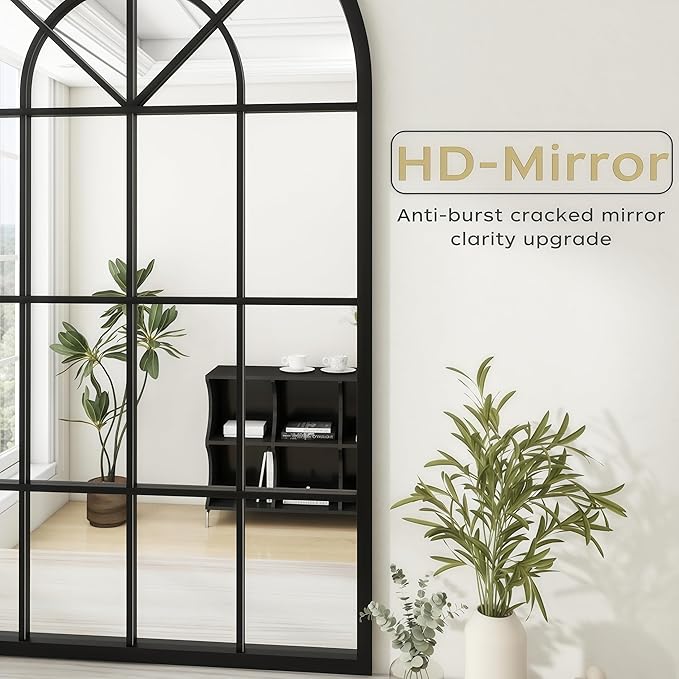 Arch Wall Mirror Mounted Decorative, 31"x42", Arched Window Pane Mirror for Wall-Mounted for Entryway, Bathroom Vanity, Living Room or Bedroom, Iron Frame, Black