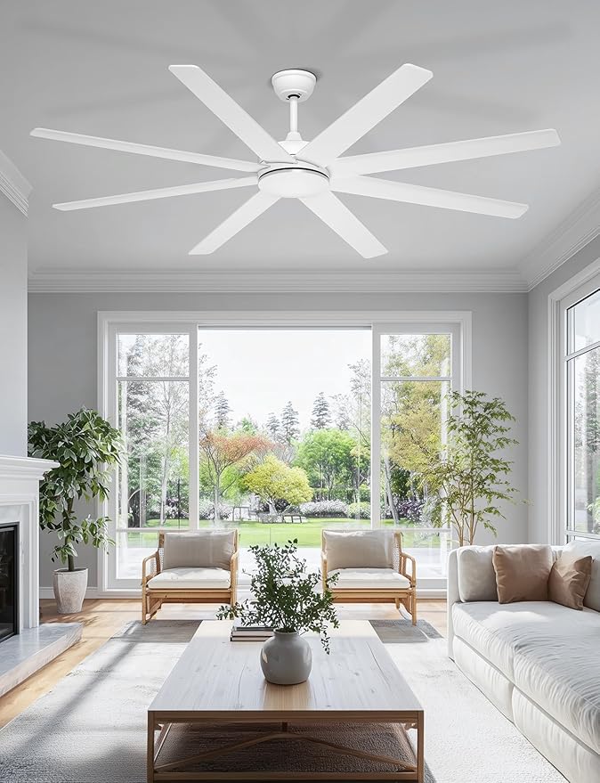 72 Inch Large Ceiling Fans Without Lights, 8 Blades White Ceiling Fan Remote/APP Control, Reversible Big Ceiling Fan for Shop Garage Living Rooms