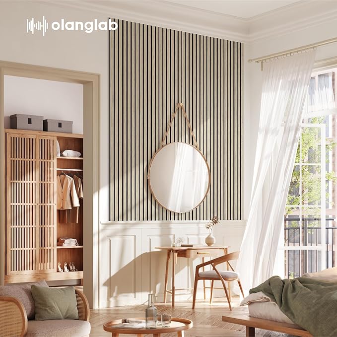 Olanglab Wood Slat Wall Panels 4 Pack, Wooden Acoustic Wall Panels, 94.5"x12.6" Each 3D Wall Panels for Interior Wall Decor (Light Oak-Extendo Trio)