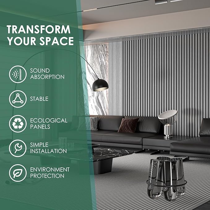 4-Piece Wood Slat Acoustic Panels for Stylish Interior Decor & Noise Reduction - 94.5" x 7.87" 3D Solid Wood Wall Panels for Ceiling and Wall, Covers 20.66 Sq Ft, Grey Oak