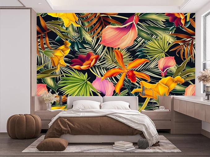 Cliouar-Tropical Plants Palm Leaves Wallpaper Mural Bedroom Living Room Decor 158" x 110"(Not Self-Adhesive)