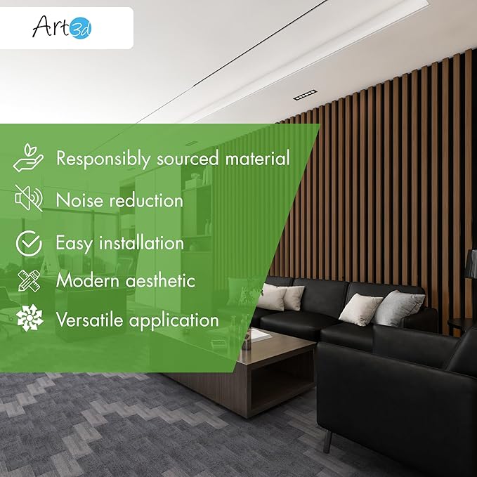 Art3d 20-Pack 12" x 24" Soundproof Wood Slat Panels, 40 sq.ft Acoustic Wall Panels, 3D Wall Panels with Wood Slat Design, Decorative Wood Wall Panel for Accent Walls-Deep Walnut