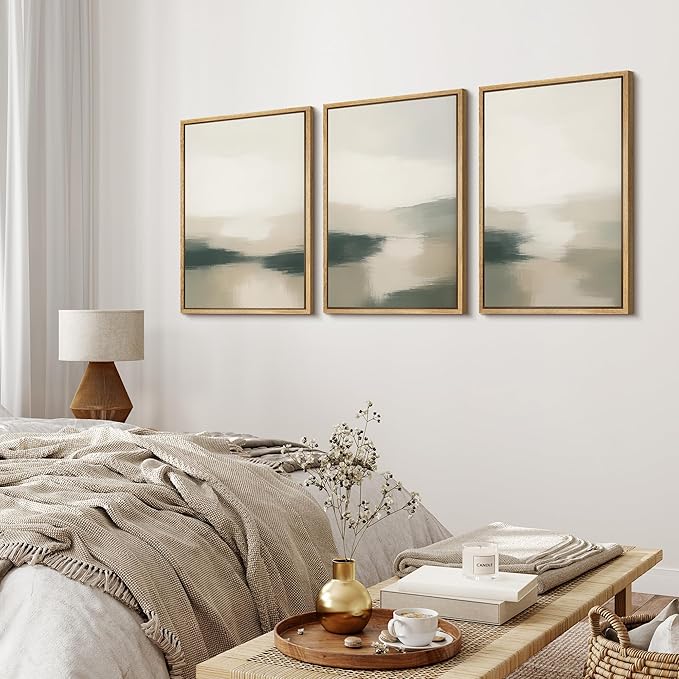 MUDECOR Framed Wall Art Print Set Neutral Landscape Prints in Beige and Green Tones Illustrations Modern Art Boho Decorative Chic for Living Room, Bedroom, Office - 16"x24"x3 Natural