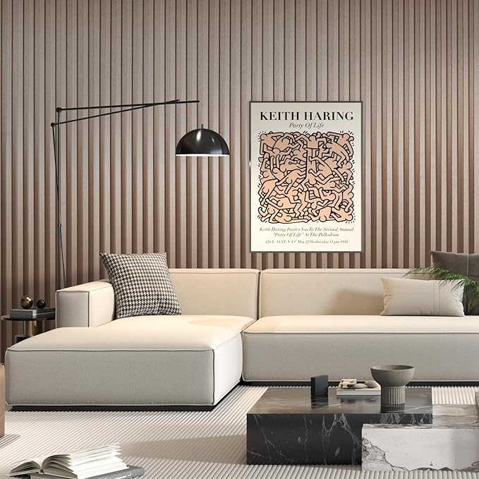 Art3d 8 Pack 104" x 6.7" Slat Wall Paneling, Glossy Metal Finish WPC 3D Wall Panels, 3D Panels for Interior Wall Decor, Living Room, Bedroom - Textured Brown