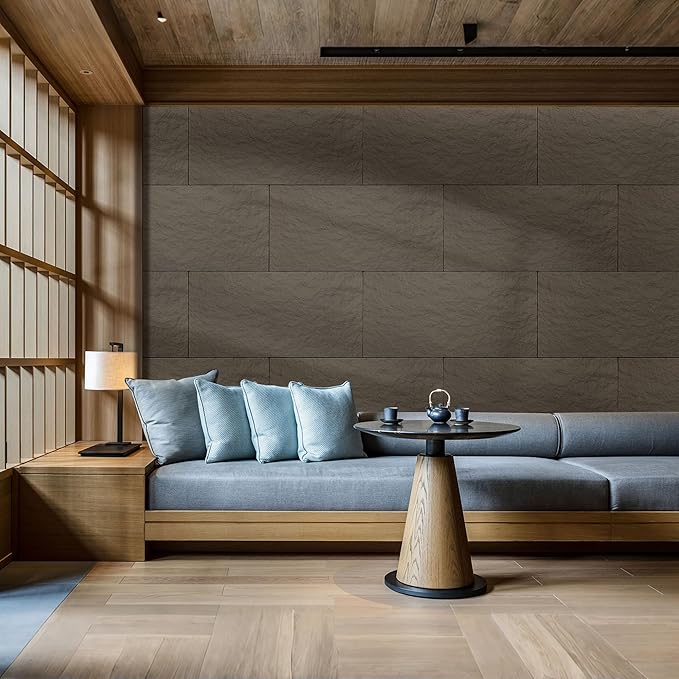 KASARO PU 3D Faux Stone Wall Panels, 4 PCS Wainscoting Panel for Interior Wall Decor, Cement Texture Accent for Home, Office, 47.2×23.6inch, Cement Grey