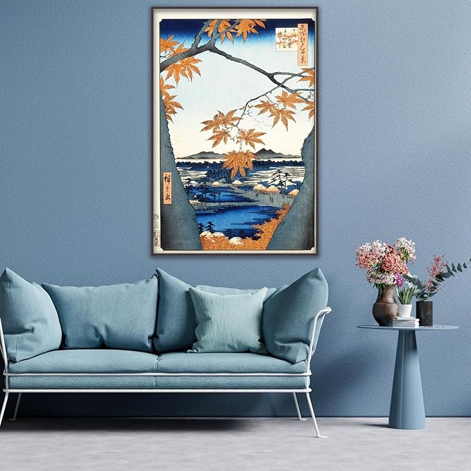 OKRA Utagawa Hiroshige Canvas Art Print - Maple Trees at Mama, Tekona Shrine Poster - Japanese Ukiyo-e Painting - Cool Wall Decor for Bedroom Living Room Unframed(12×16in/30×40cm)