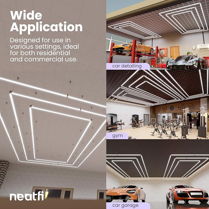 Neatfi LED Bright Garage Light, 52,800 Lumens, Ceiling Lighting for Auto Shops, Car Detailing, Gym, Basement, Warehouse, Barber and Beauty Salons (Cool White, 3 Rectangles with Hanging Kit)