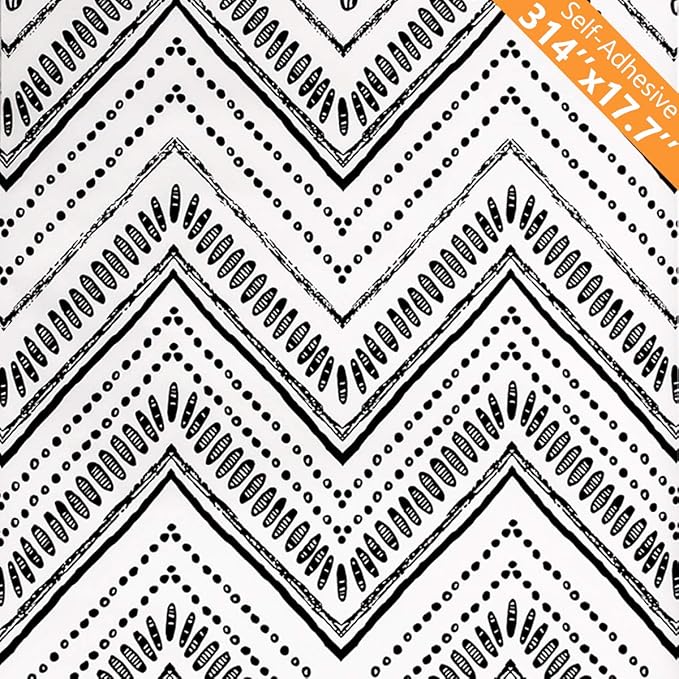 MulYeeh 17.5'' x 314'' Peel and Stick Wallpaper Modern Circle Oval Stripe Black White Wallpaper Self-Adhesive Removable Wall Covering Prepasted Decorative