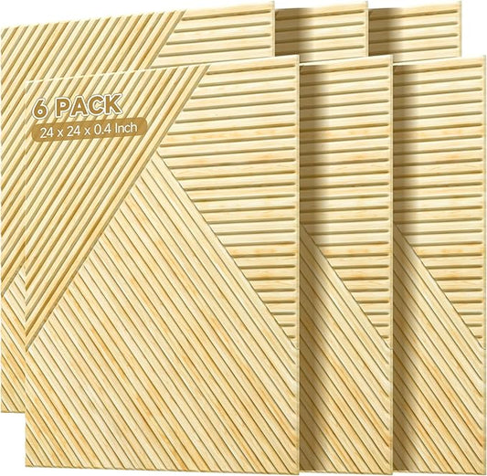 Acoustic Panels for Wall and Ceiling - 6 Pack 2'x2'x0.4",Self-Adhesive 3D UV Printing Decorative Wall Panels with Wood Look,Natural Oak