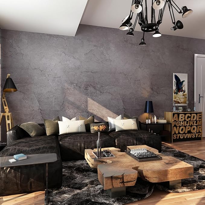 JSEVEM 31"×157 Air Guide Design Extra Wide Thick Grey Light Purple Marble Concrete Wallpaper Peel and Stick Glossy Grey Marble Concrete Contact Paper Vinyl Gray Adhesive Sticker for Kitchen Countertop