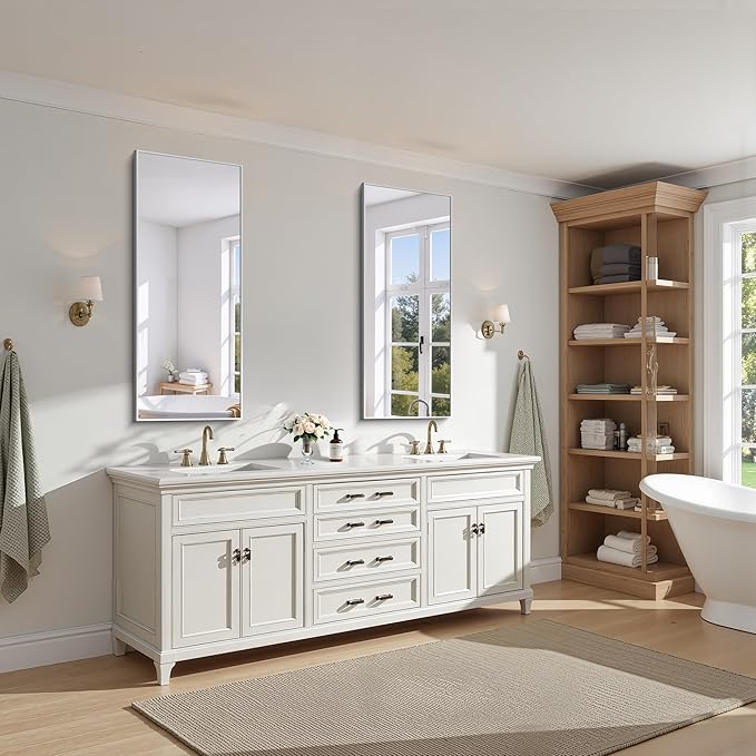 KOCUUY Silver Framed Mirror, 20"x48" Rectangle Bathroom Mirror for Wall, HD Tempered Glass, Anti-Rust Frame, Modern Design for Bathroom, Bedroom, Living Room, Entryway