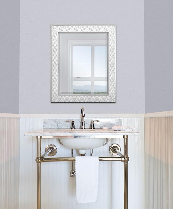 MCS Nordic Blossom Large Wall Mirror, Modern Rectangle Mirror Home Decor for Living Room, Bedroom, or Bathroom, 21 by 25 Inch, White