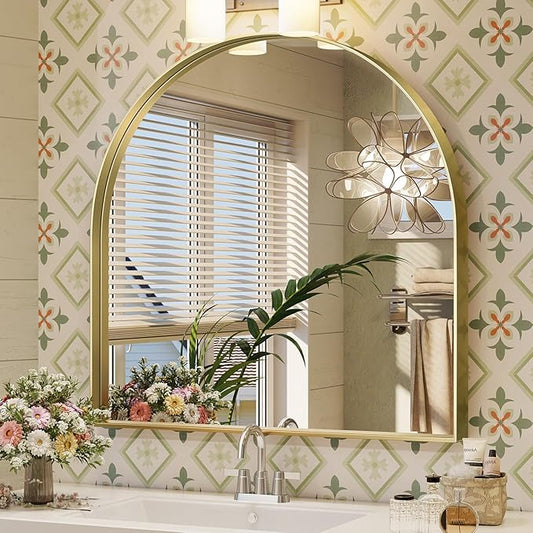 Brightify Arched Mirror, 31 x 33 Inch Gold Arch Mirror, Metal Frame Gold Arched Wall Mirror, Arched Top Bathroom Vanity Mirror for Living Room Bedroom Mantle Entryway Hallways